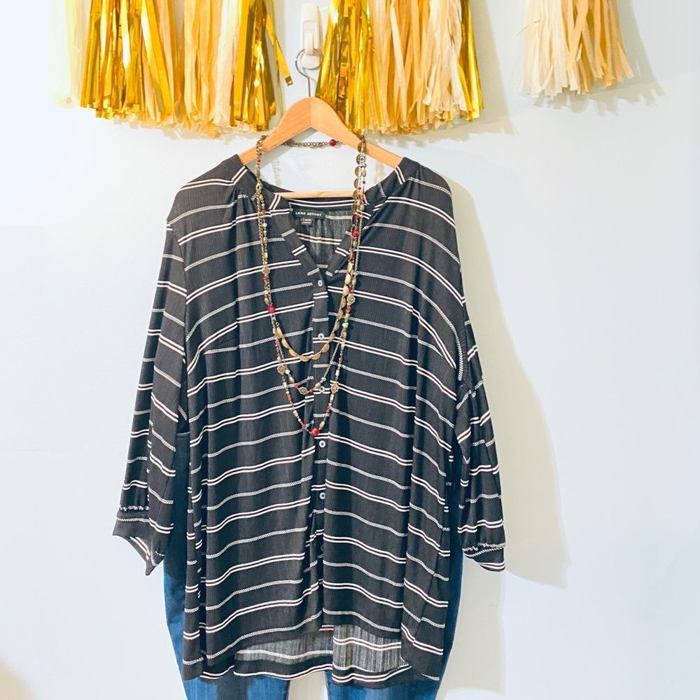 Lane Bryant Black and White Striped Blouse
